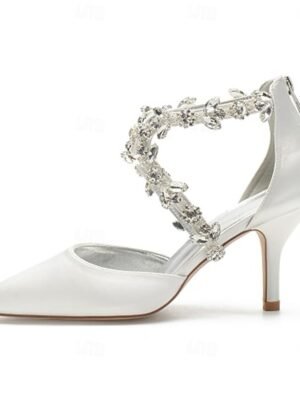 Elegant White Satin Crystal Strap Pointed Toe Heels - Image 9