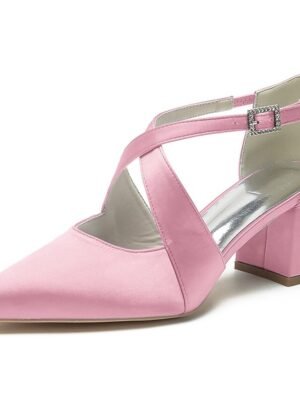 Elegant White Satin Pointed Toe Block Heel Wedding Shoes - Image 12