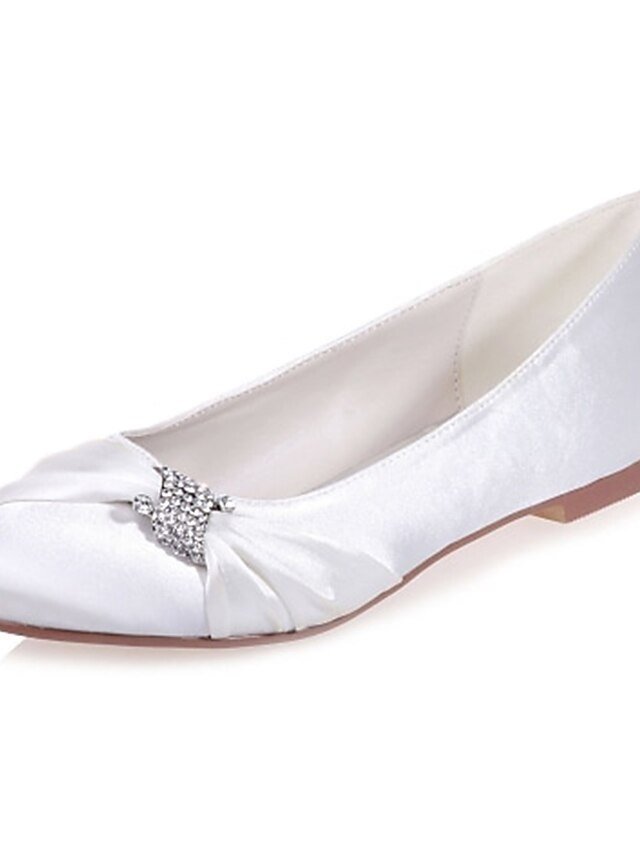 Elegant White Satin Rhinestone Embellished Wedding Ballet Flats - Image 1