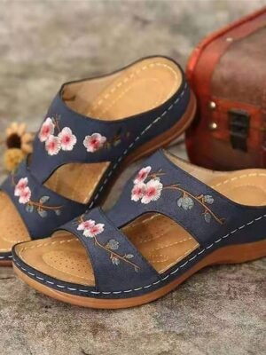 Embroidered Floral Slip-On Open-Toe Comfortable Sandals - Image 2