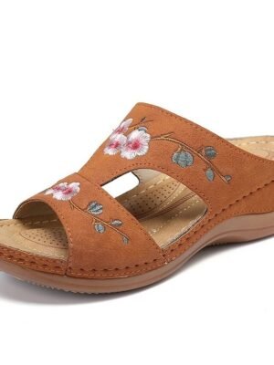 Embroidered Floral Slip-On Open-Toe Comfortable Sandals - Image 5
