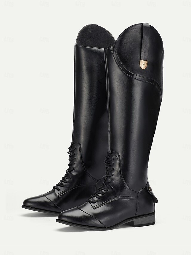 Equestrian Knee-High Colour Block Pointed Toe Faux Leather Riding Boots - Image 2