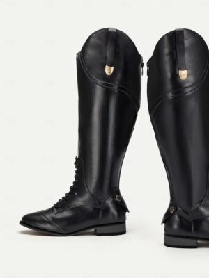 Equestrian Knee-High Colour Block Pointed Toe Faux Leather Riding Boots - Image 3