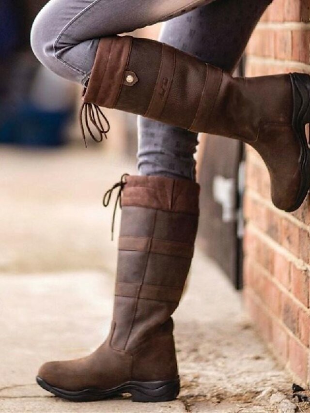 Equestrian Tall Brown Round Toe Chunky Heel Riding Boots - Image 1