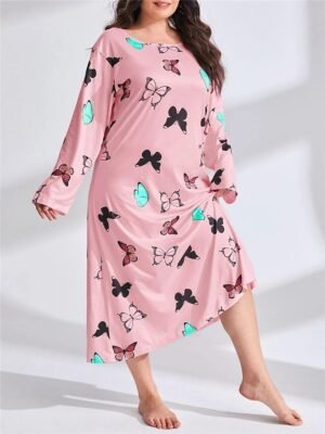 Fashion Casual Heart Crew Neck Long Sleeve Home Dress - Image 2