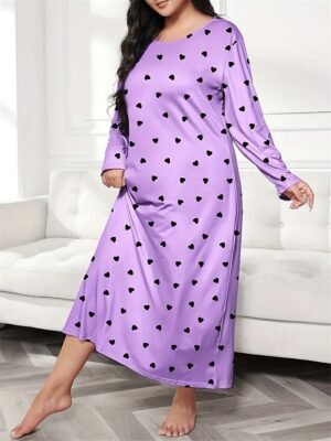 Fashion Casual Heart Crew Neck Long Sleeve Home Dress - Image 4