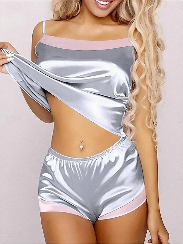 Fashion Casual Pure Colour Sleeveless Strap Top Shorts Backless Pajama Set - Image 2