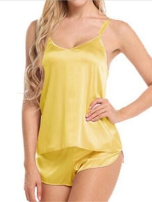 Fashion Casual Soft Pure Colour Strap Short Sleeve Pajama Set - Image 6