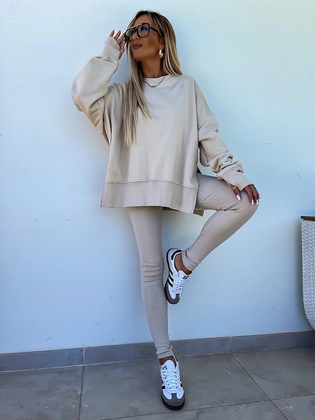 Fashion Comfort Crew Neck Long Sleeve Cotton Blend Hoodie Pant Set - Image 1