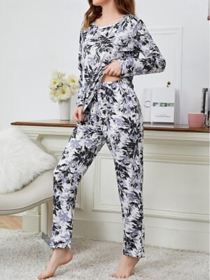 Fashion Comfort Floral Animal Crew Neck Long Sleeve Pajama Set - Image 16