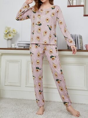 Fashion Comfort Floral Animal Crew Neck Long Sleeve Pajama Set - Image 6