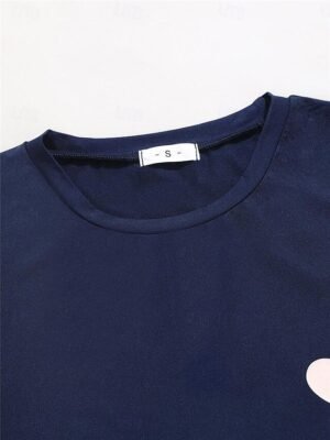 Fashion Comfort Heart Plaid Crew Neck Short Sleeve Shorts Pajama Set - Image 2