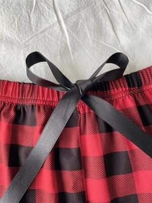 Fashion Comfort Heart Plaid Crew Neck Short Sleeve Shorts Pajama Set - Image 8