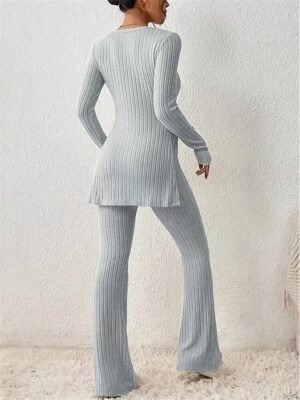Fashion Comfort Pure Colour Crew Neck Long Sleeve Loungewear Set - Image 9