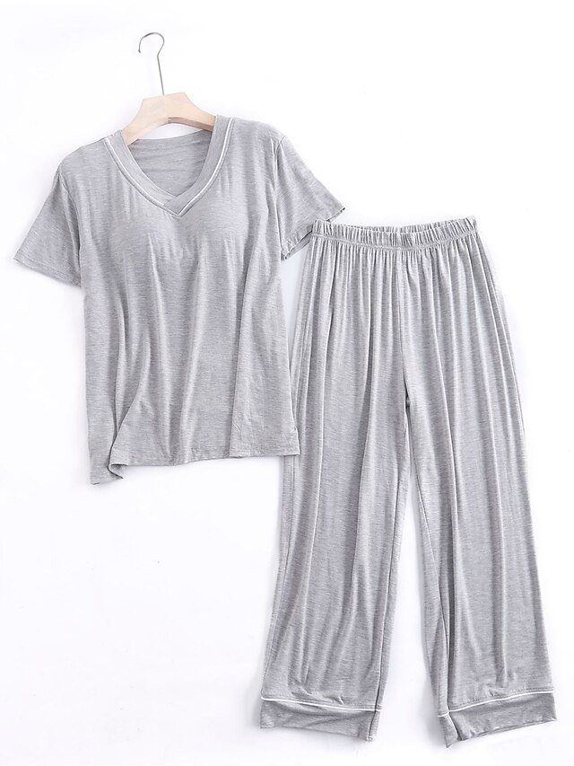 Fashion Comfort V Wire Short Sleeve Home Pajama Set - Image 1
