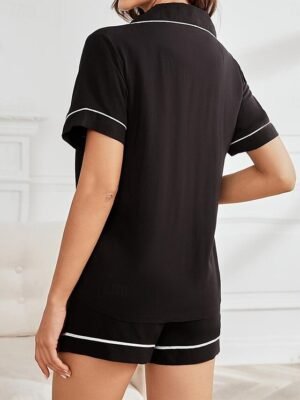 Fashion Comfortable Pure Colour Lapel Short Sleeve Summer Pajama Set - Image 12
