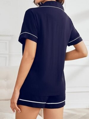 Fashion Comfortable Pure Colour Lapel Short Sleeve Summer Pajama Set - Image 18