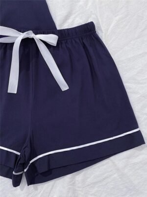 Fashion Comfortable Pure Colour Lapel Short Sleeve Summer Pajama Set - Image 27