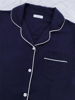 Fashion Comfortable Pure Colour Lapel Short Sleeve Summer Pajama Set - Image 28