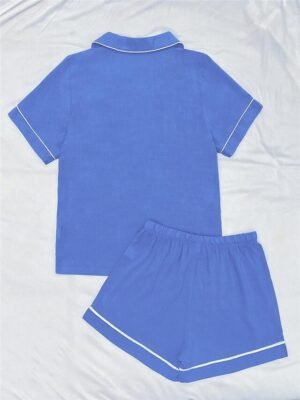 Fashion Comfortable Pure Colour Lapel Short Sleeve Summer Pajama Set - Image 34
