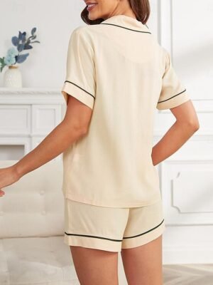 Fashion Comfortable Pure Colour Lapel Short Sleeve Summer Pajama Set - Image 7