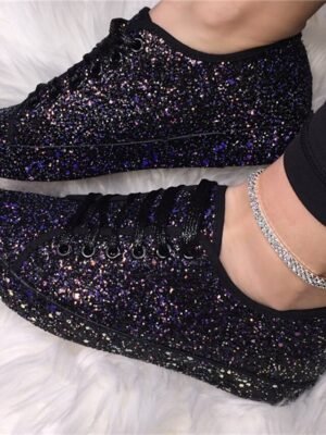 Fashion Comfortable Sparkly Round Toe Glitter Sneakers - Image 6