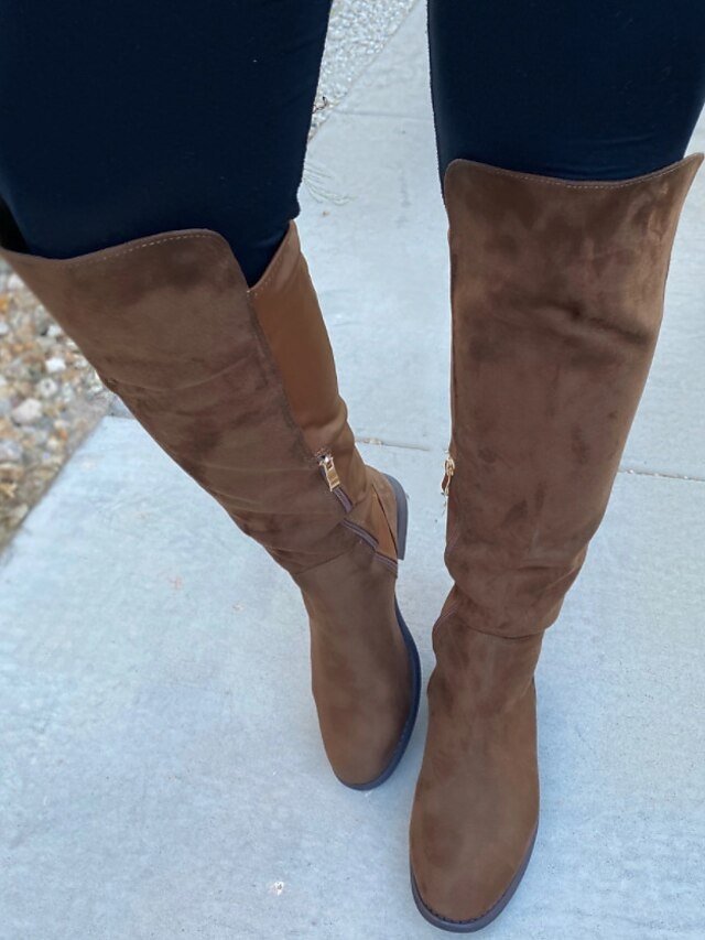 Fashion Flat Heel Stretchy Over-the-Knee Faux Suede Boots - Image 2