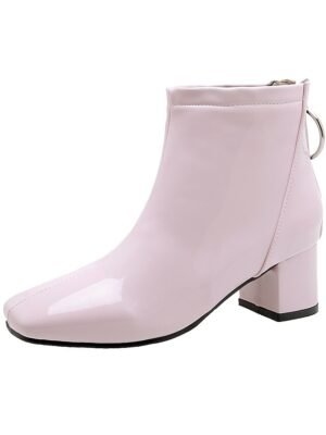 Fashion Glossy Yellow Block Heel Ankle Boots - Image 10