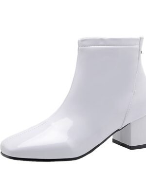 Fashion Glossy Yellow Block Heel Ankle Boots - Image 7