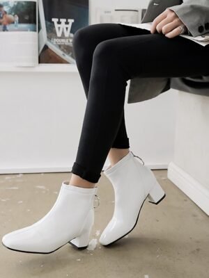 Fashion Glossy Yellow Block Heel Ankle Boots - Image 9