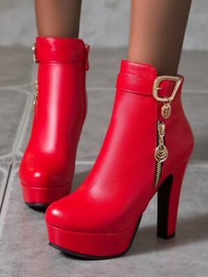 Fashion High Heel Black Platform Ankle Boots - Image 10