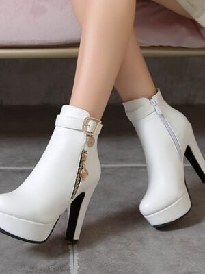 Fashion High Heel Black Platform Ankle Boots - Image 6