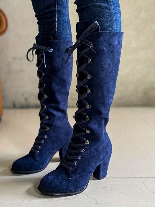 Fashion Knee-High Lace-Up Block Heel Boots - Image 1