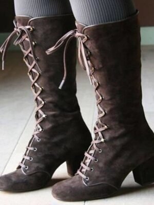 Fashion Knee-High Lace-Up Block Heel Boots - Image 10