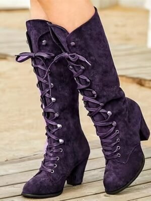 Fashion Knee-High Lace-Up Block Heel Boots - Image 15