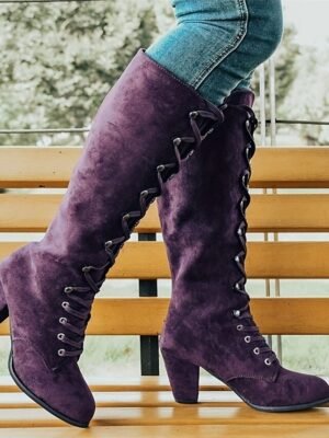 Fashion Knee-High Lace-Up Block Heel Boots - Image 18