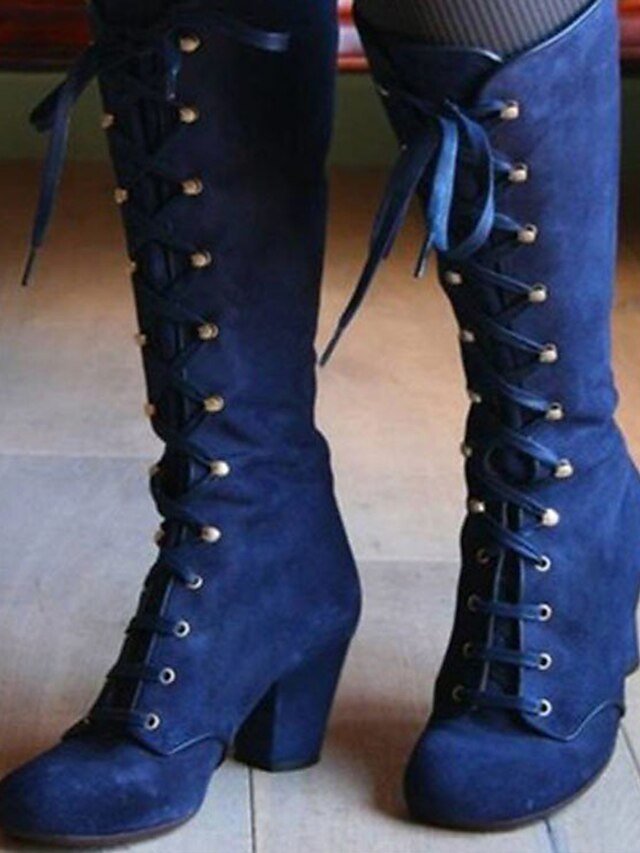 Fashion Knee-High Lace-Up Block Heel Boots - Image 2
