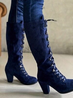 Fashion Knee-High Lace-Up Block Heel Boots - Image 3