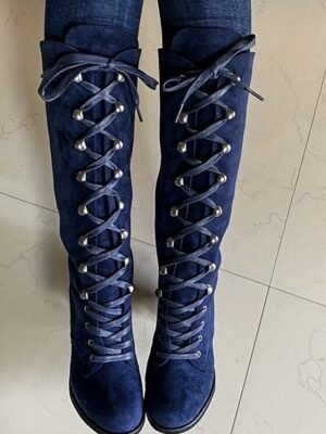 Fashion Knee-High Lace-Up Block Heel Boots - Image 4