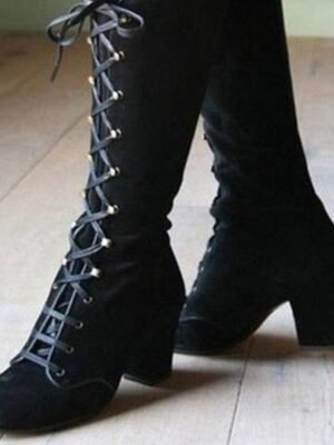 Fashion Knee-High Lace-Up Block Heel Boots - Image 5