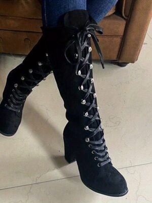 Fashion Knee-High Lace-Up Block Heel Boots - Image 6