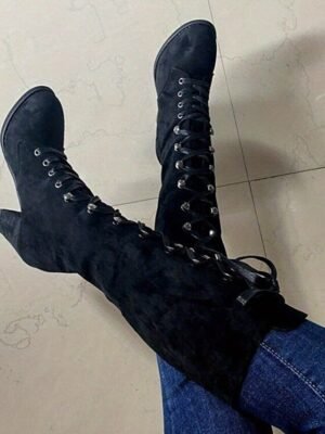 Fashion Knee-High Lace-Up Block Heel Boots - Image 7