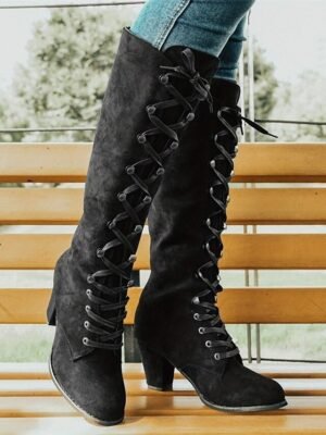 Fashion Knee-High Lace-Up Block Heel Boots - Image 8