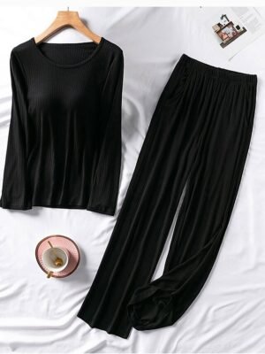 Fashion Loose Pure Colour Crew Neck Long Sleeve Loungewear Set - Image 10