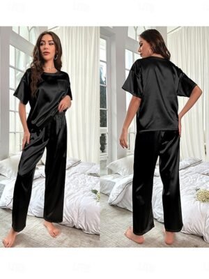 Fashion Loose Pure Crew Neck Short Sleeve Summer Pajamas - Image 4