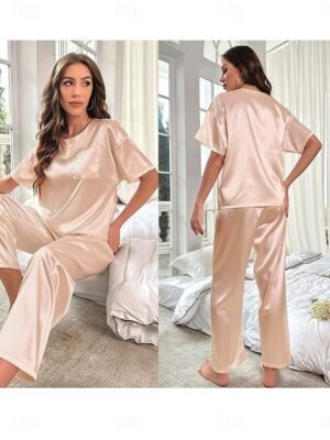 Fashion Loose Pure Crew Neck Short Sleeve Summer Pajamas - Image 5