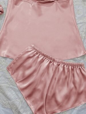 Fashion Loose Pure Sleeveless Straps Backless Short Pajama Set - Image 3