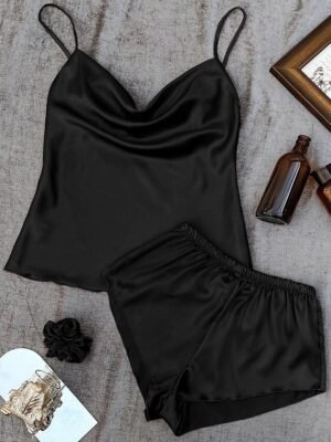 Fashion Loose Pure Sleeveless Straps Backless Short Pajama Set - Image 8