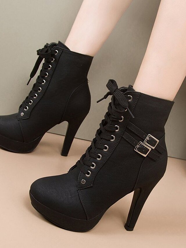 Fashion Platform Lace-Up Round Toe Ankle Boots - Image 1