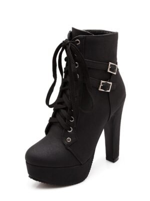 Fashion Platform Lace-Up Round Toe Ankle Boots - Image 2